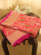 Pink Banarasi Handloom Pure Katan Silk Saree - Luxurion World