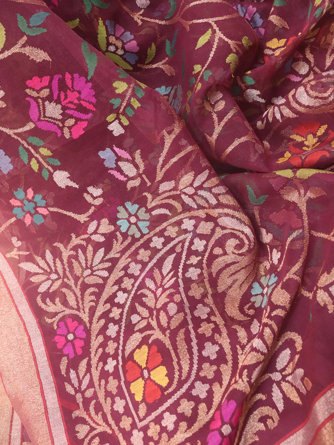 Purple Banarasi Handloom Pure Cotton Real Zari Saree - Luxurion World