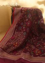 Purple Banarasi Handloom Pure Cotton Real Zari Saree - Luxurion World