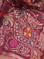 Purple Banarasi Handloom Pure Cotton Real Zari Saree - Luxurion World