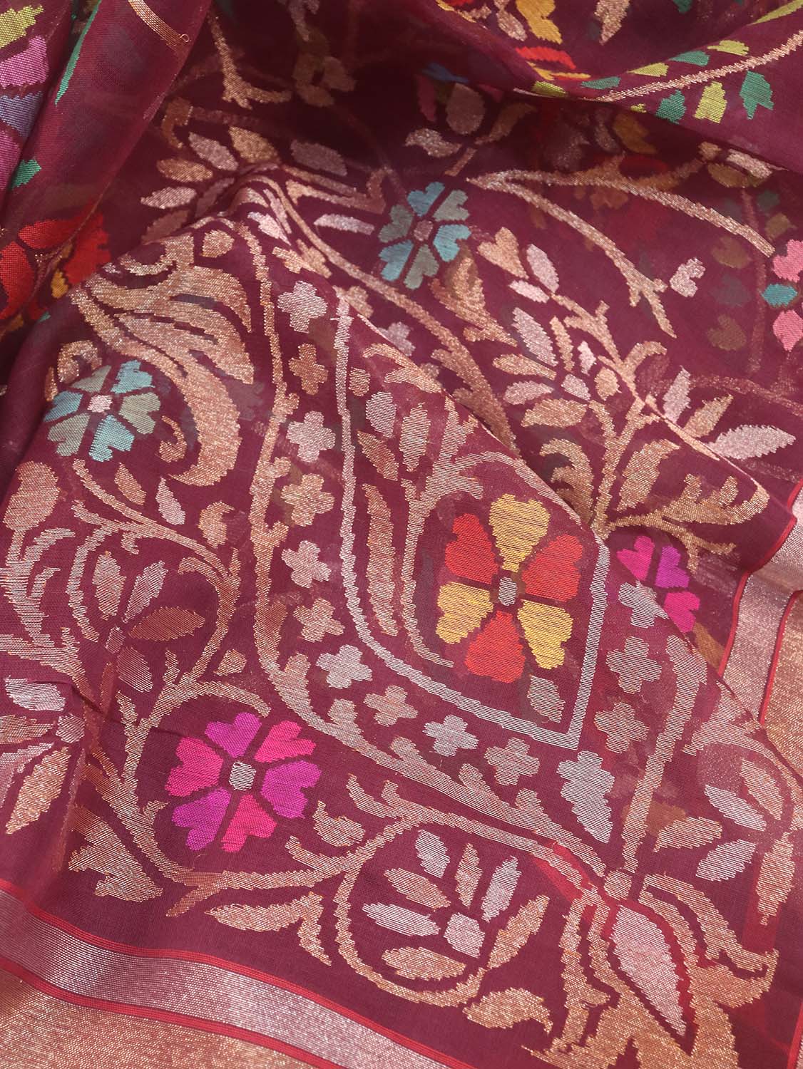 Purple Banarasi Handloom Pure Cotton Real Zari Saree - Luxurion World