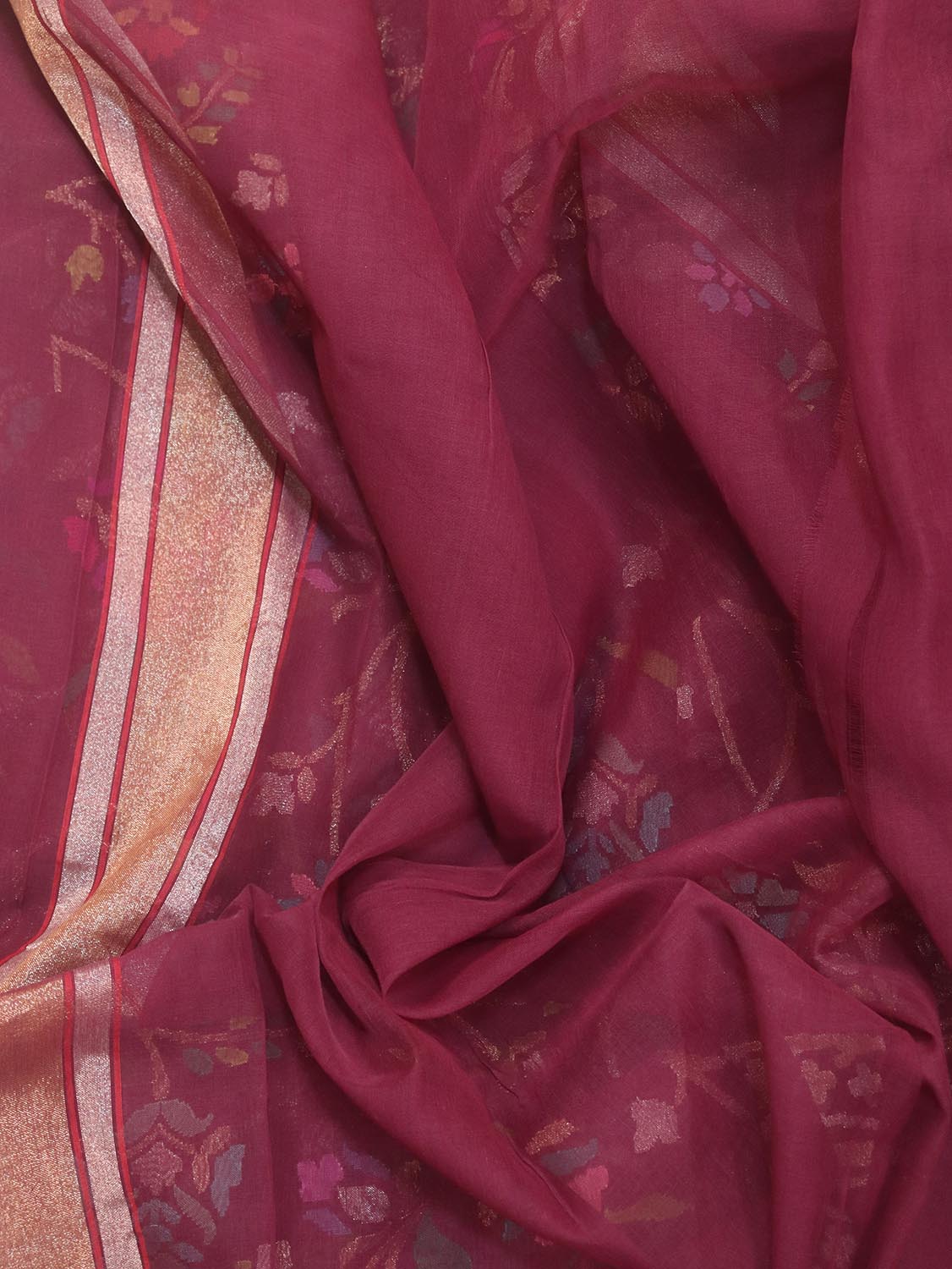 Purple Banarasi Handloom Pure Cotton Real Zari Saree - Luxurion World
