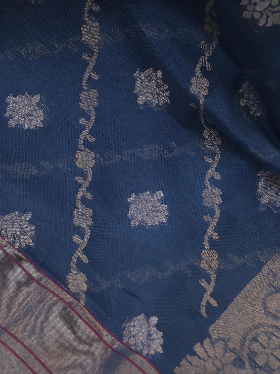 Blue Banarasi Handloom Pure Cotton Saree - Luxurion World