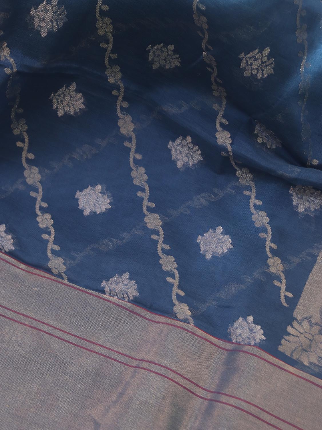 Blue Banarasi Handloom Pure Cotton Saree - Luxurion World
