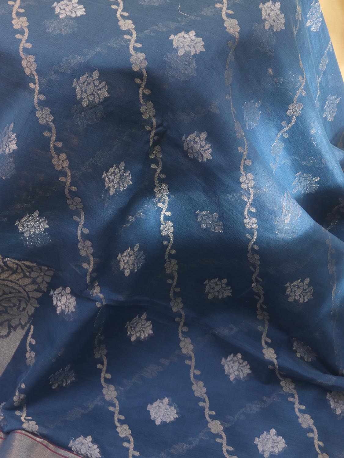 Blue Banarasi Handloom Pure Cotton Saree - Luxurion World