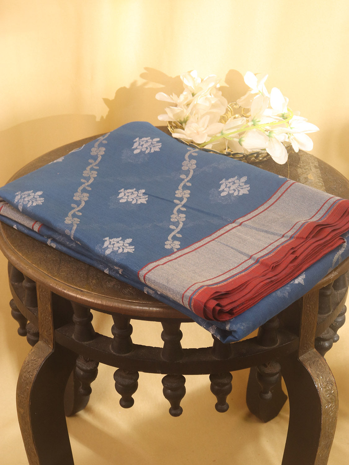 Blue Banarasi Handloom Pure Cotton Saree - Luxurion World