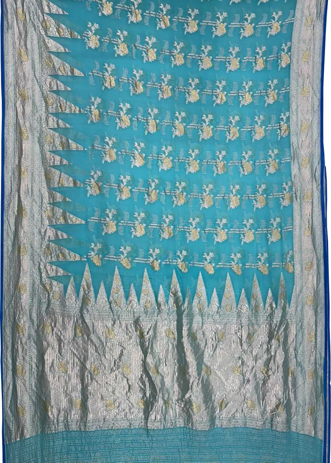Elegant Blue Pure Georgette Banarasi Handloom Saree - Luxurion World