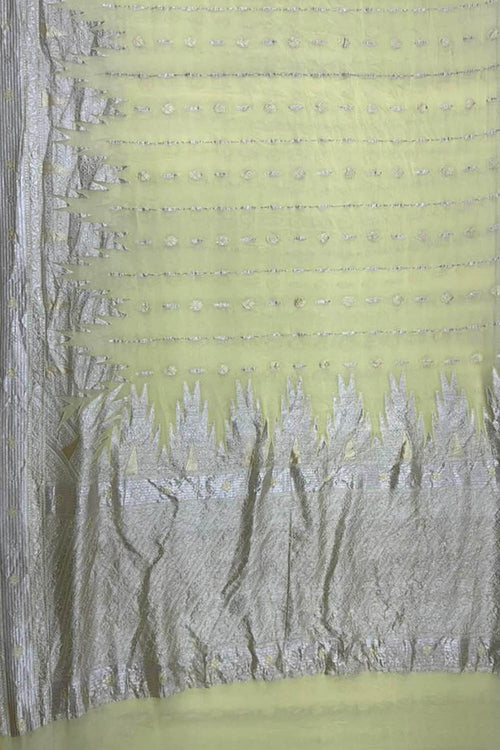 Yellow Pure Georgette Banarasi Handloom Saree - Luxurion World