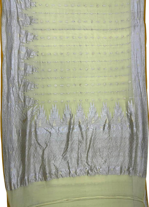 Yellow Pure Georgette Banarasi Handloom Saree - Luxurion World