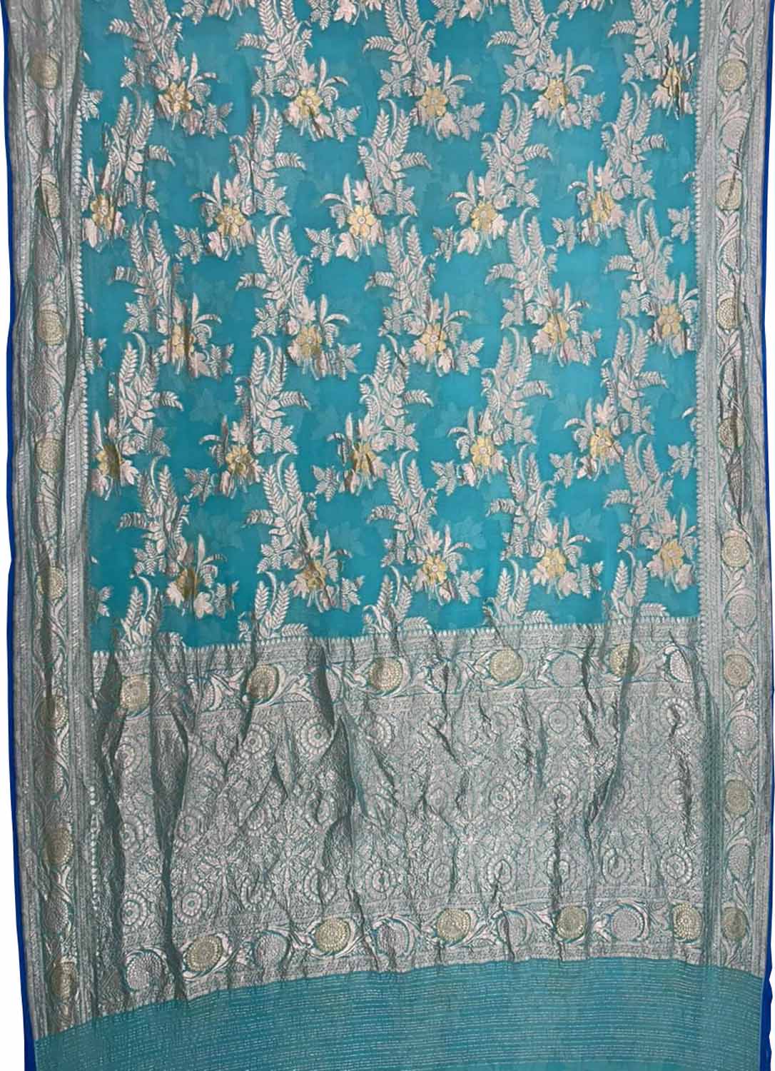 Elegant Blue Pure Georgette Banarasi Handloom Saree - Luxurion World