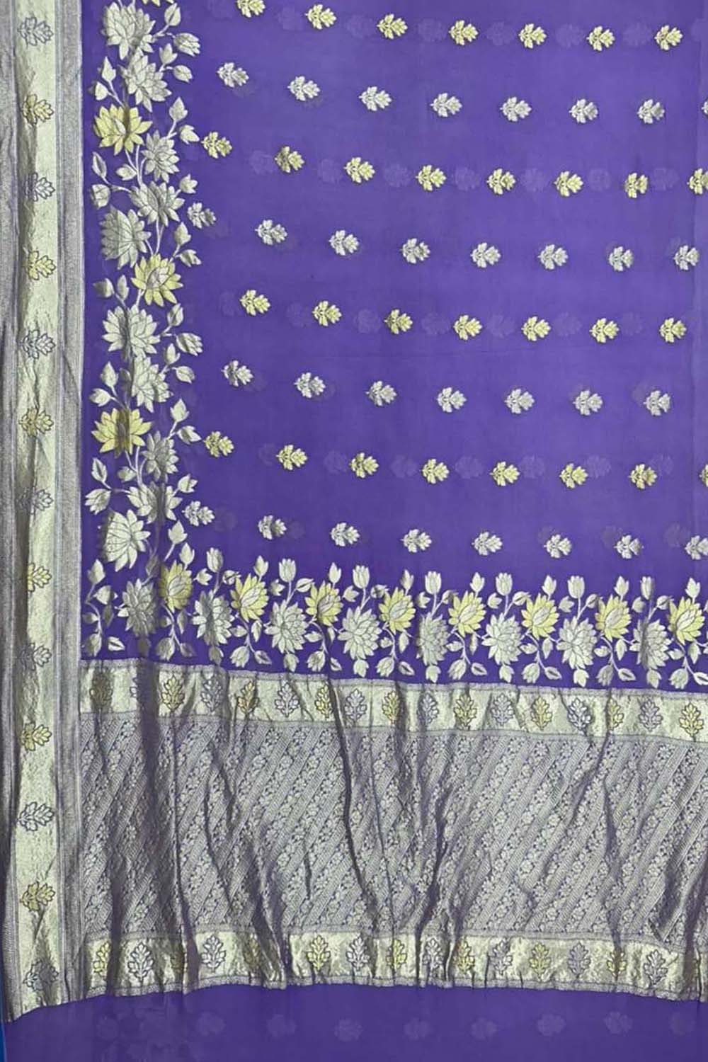 Elegant Purple Pure Georgette Banarasi Handloom Saree - Luxurion World