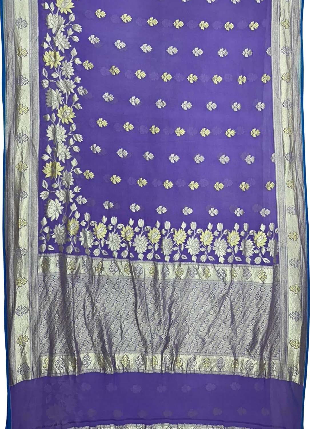 Elegant Purple Pure Georgette Banarasi Handloom Saree - Luxurion World