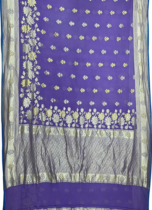 Elegant Purple Pure Georgette Banarasi Handloom Saree - Luxurion World