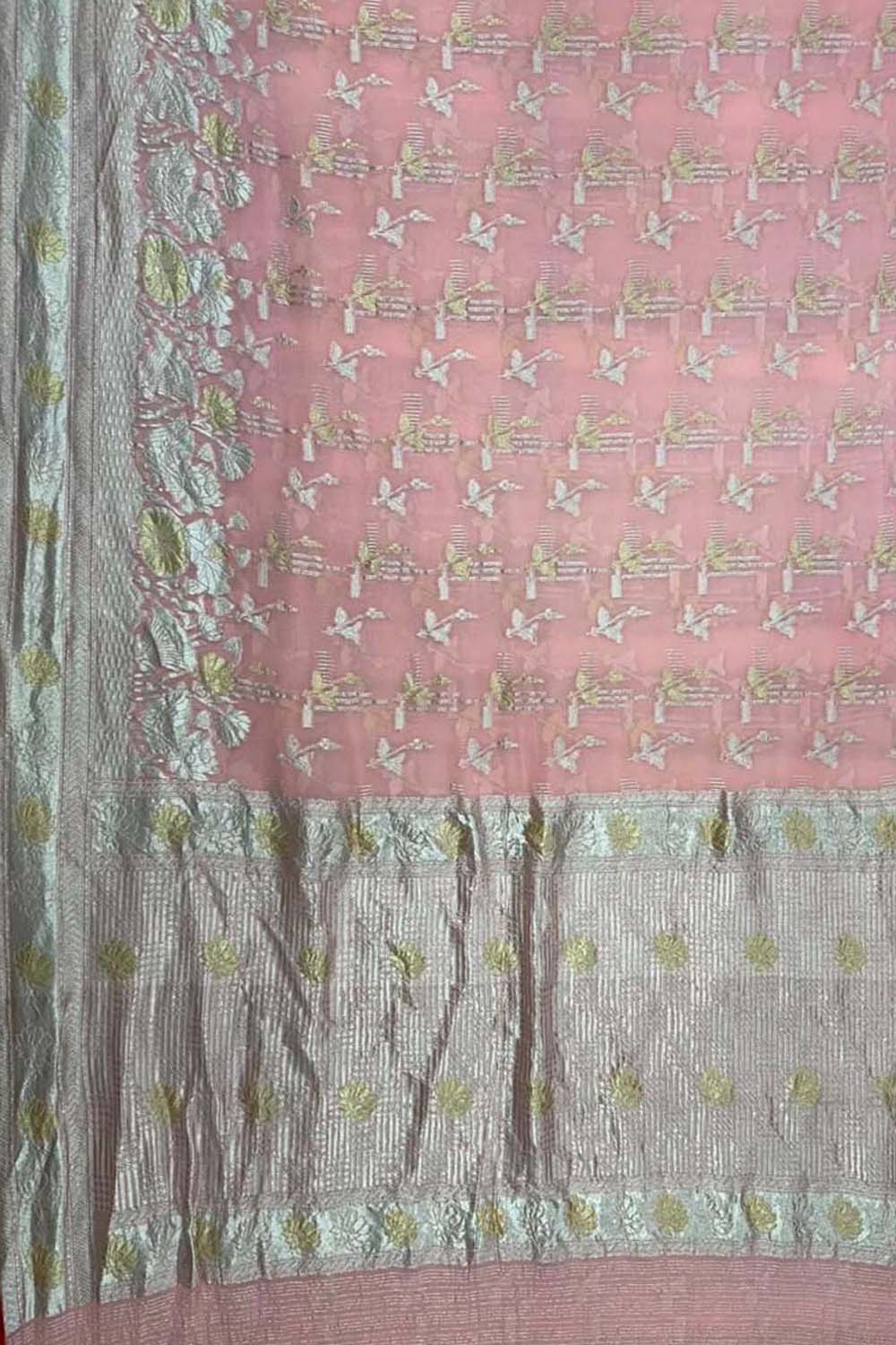 Pretty in Pink: Pure Georgette Banarasi Handloom Saree - Luxurion World