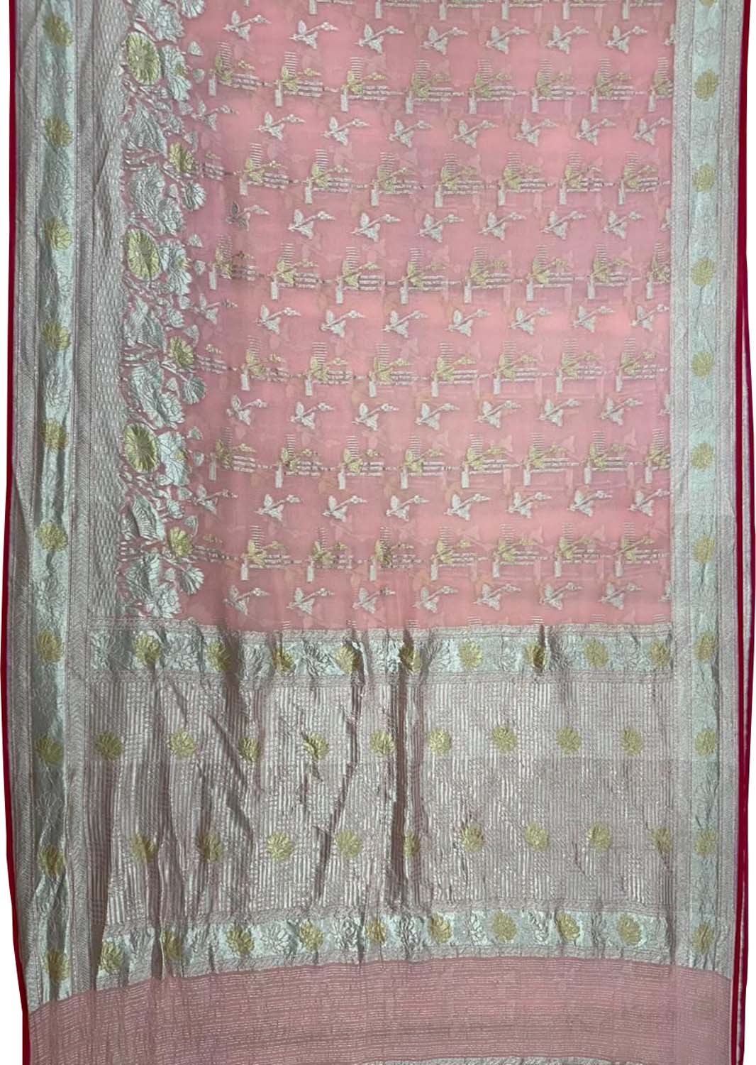 Pretty in Pink: Pure Georgette Banarasi Handloom Saree - Luxurion World
