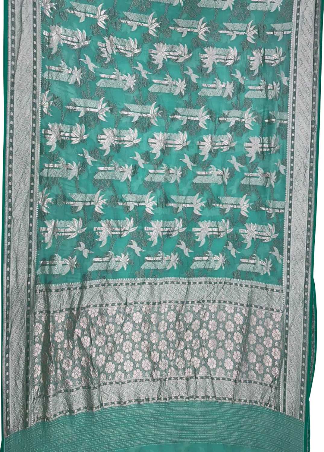 Green Pure Georgette Banarasi Handloom Saree - Luxurion World