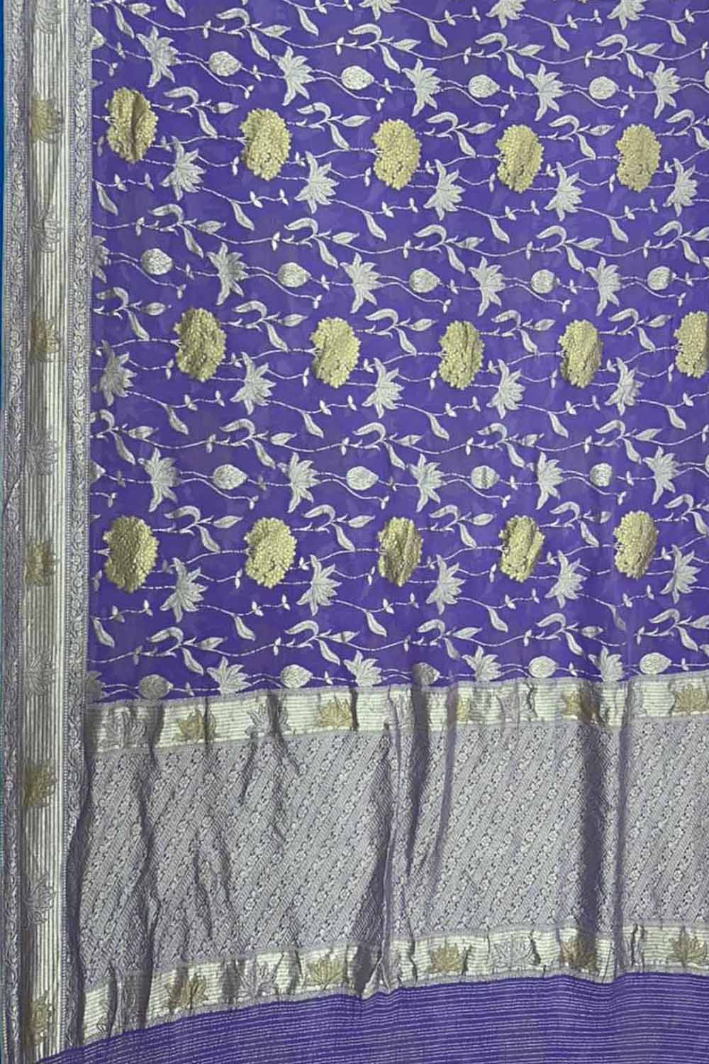 Elegant Purple Pure Georgette Banarasi Handloom Saree - Luxurion World