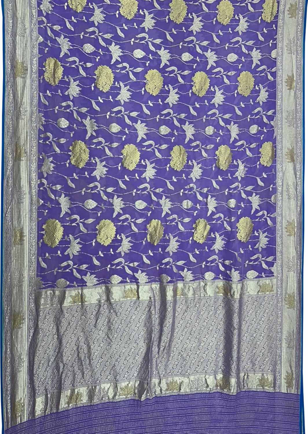 Elegant Purple Pure Georgette Banarasi Handloom Saree - Luxurion World