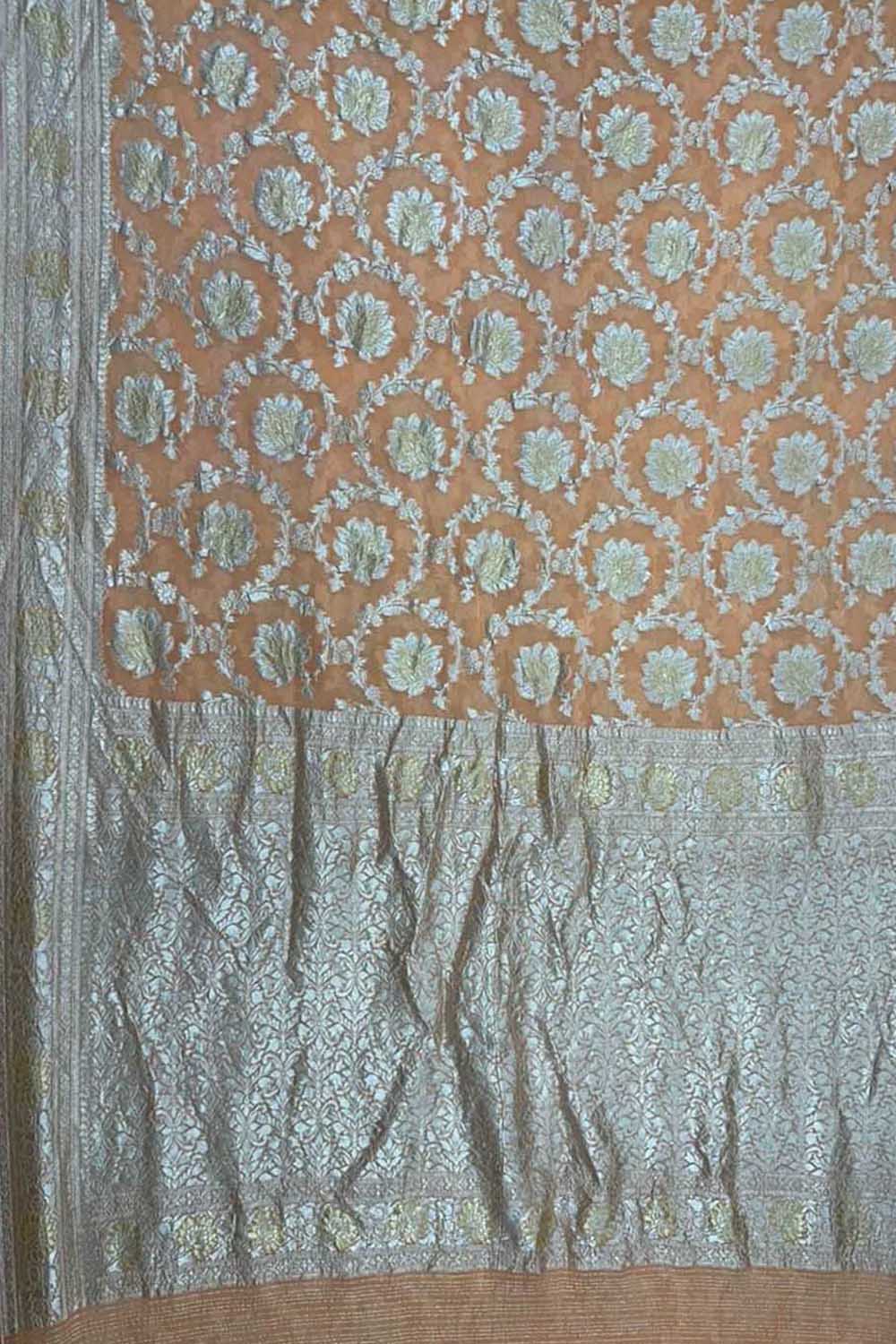 Orange Pure Georgette Banarasi Handloom Saree - Luxurion World