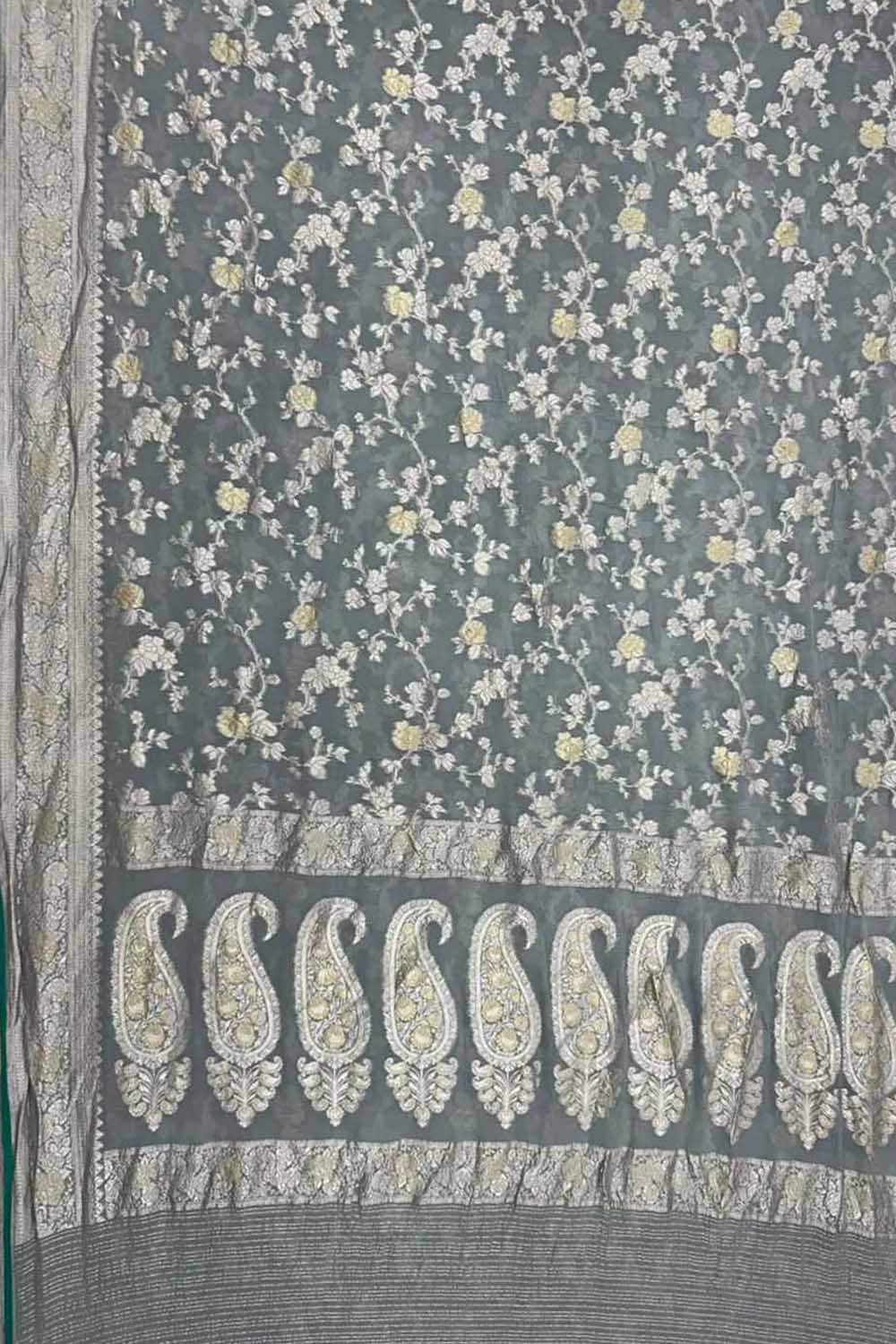 Elegant Grey Pure Georgette Banarasi Handloom Saree - Luxurion World