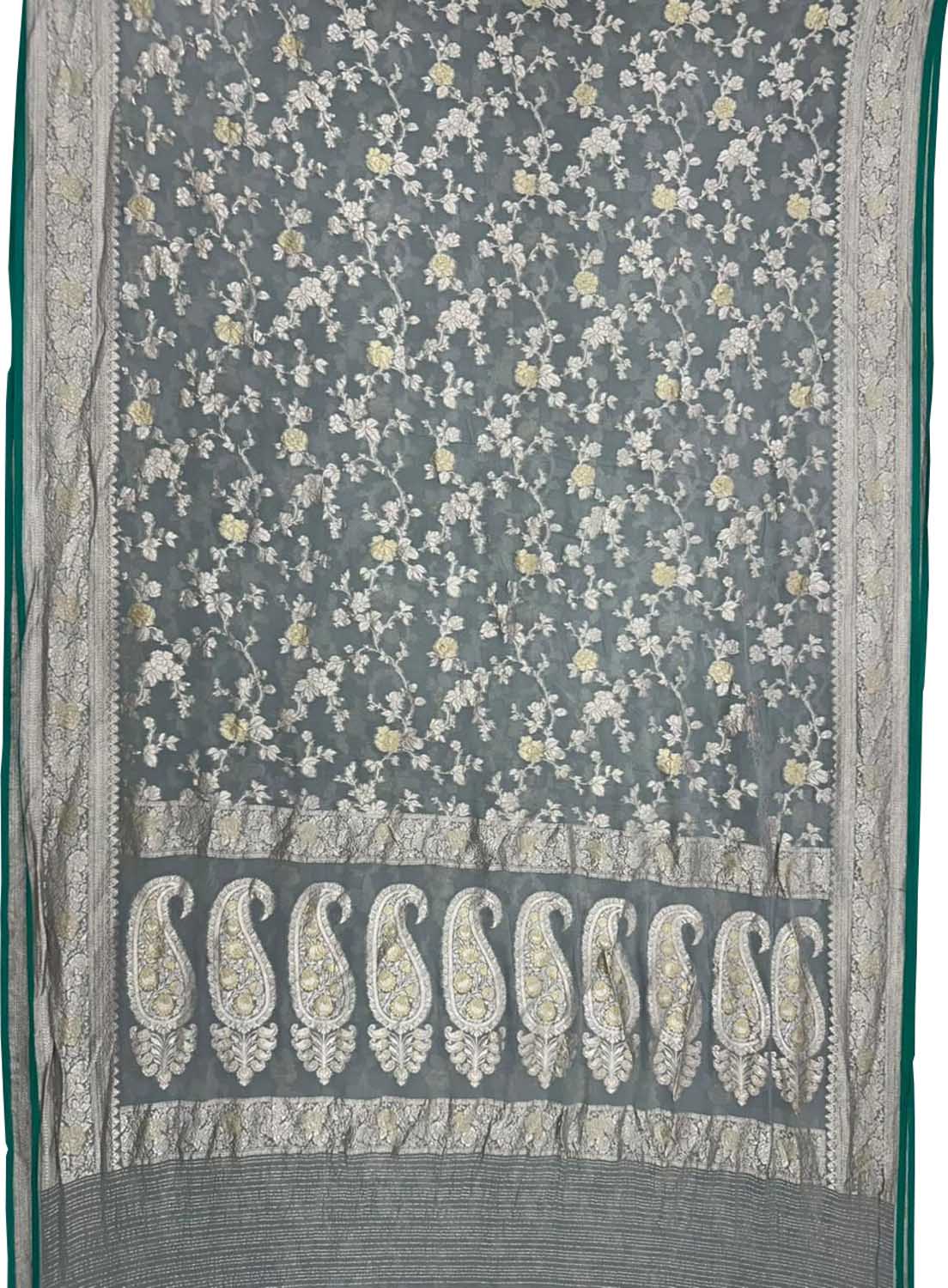 Elegant Grey Pure Georgette Banarasi Handloom Saree - Luxurion World