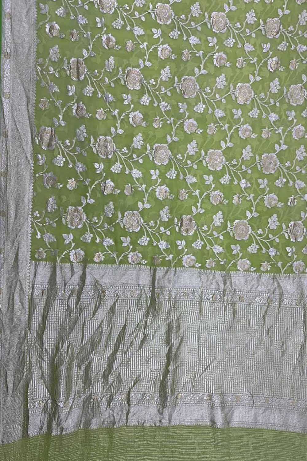 Green Pure Georgette Banarasi Handloom Saree - Luxurion World