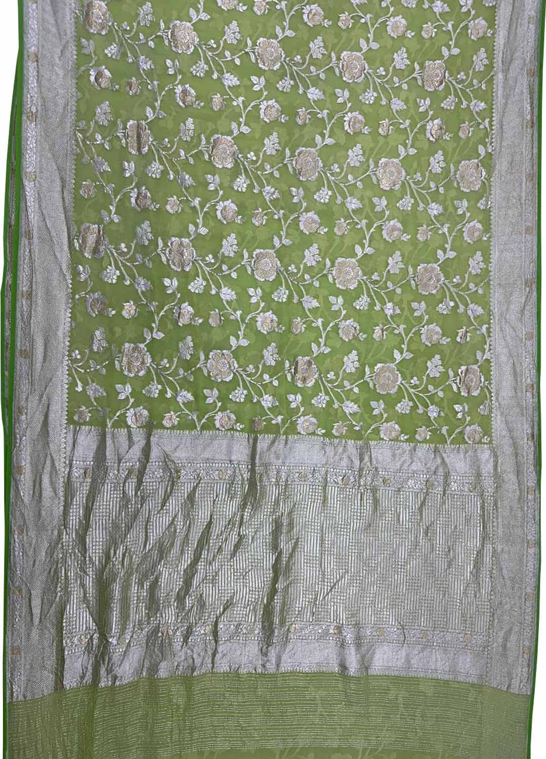 Green Pure Georgette Banarasi Handloom Saree - Luxurion World