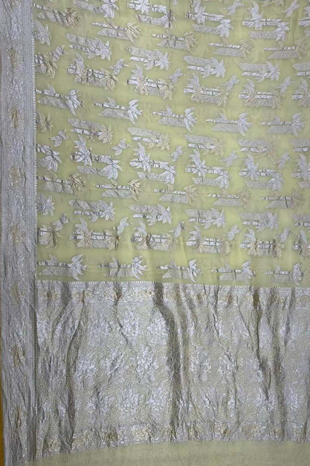 Yellow Pure Georgette Banarasi Handloom Saree - Luxurion World