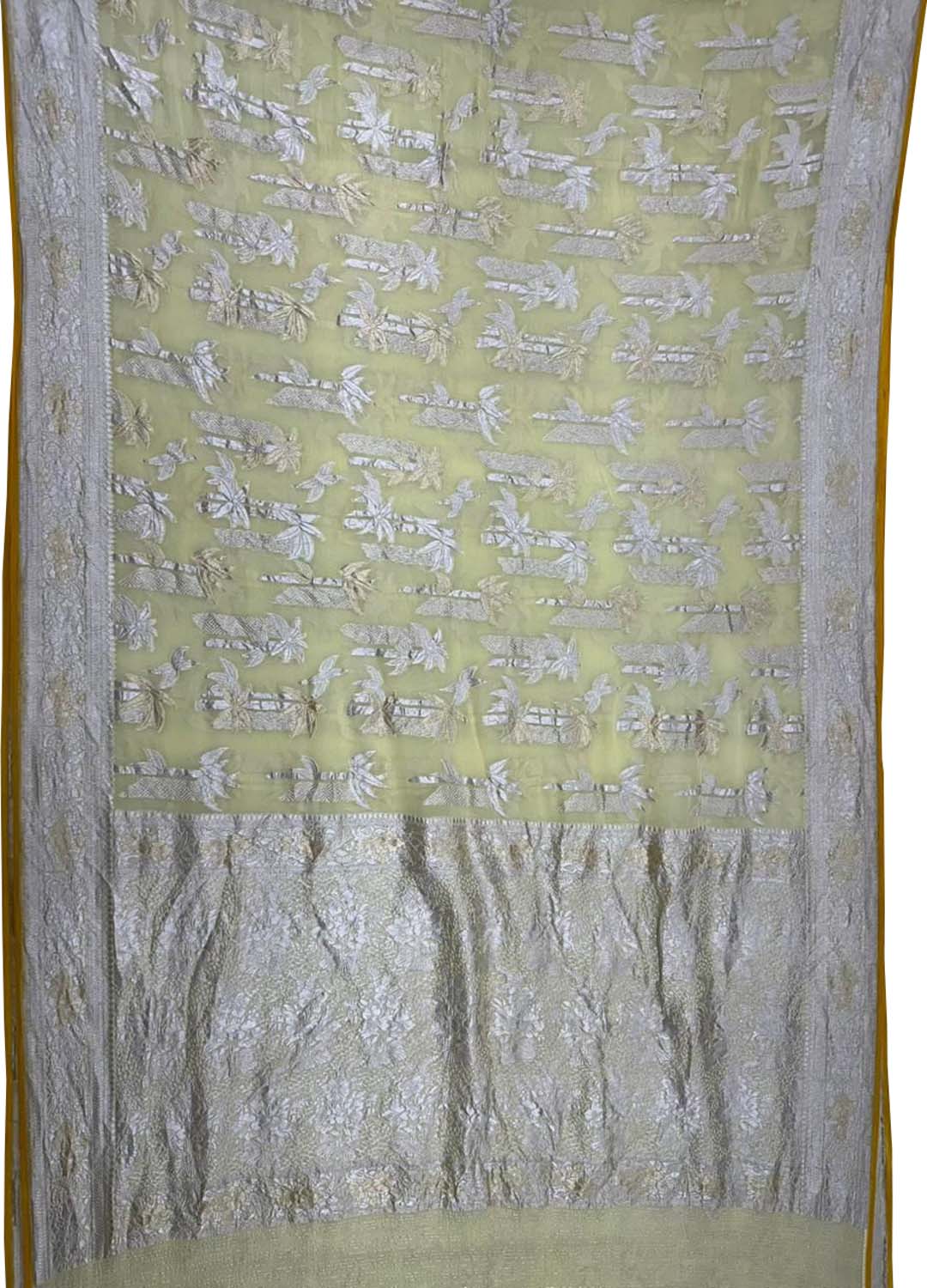Yellow Pure Georgette Banarasi Handloom Saree - Luxurion World
