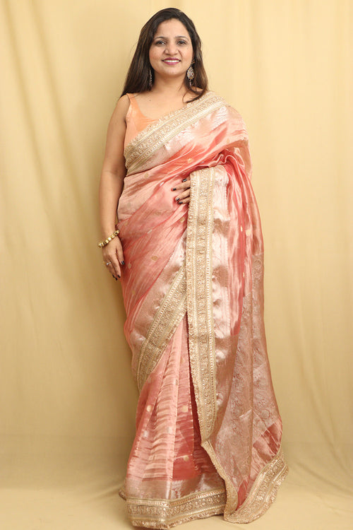 Exquisite Pink Handloom Banarasi Pure Tissue Silk Saree - Luxurion World