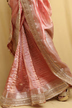 Exquisite Pink Handloom Banarasi Pure Tissue Silk Saree - Luxurion World