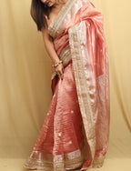 Exquisite Pink Handloom Banarasi Pure Tissue Silk Saree - Luxurion World