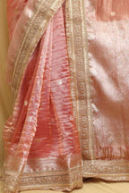 Exquisite Pink Handloom Banarasi Pure Tissue Silk Saree - Luxurion World