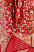 Red Banarasi Handloom Pure Katan Silk Meenakari Saree - Luxurion World