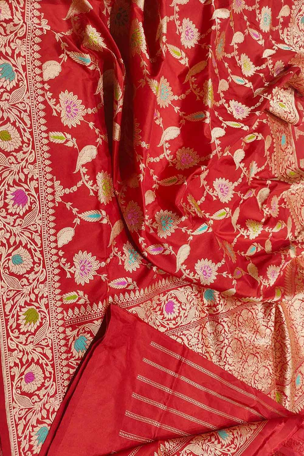 Red Banarasi Handloom Pure Katan Silk Meenakari Saree - Luxurion World