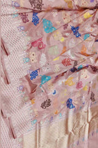 Beautiful Pink Banarasi Handloom Pure Katan Silk Meenakari Saree - Luxurion World