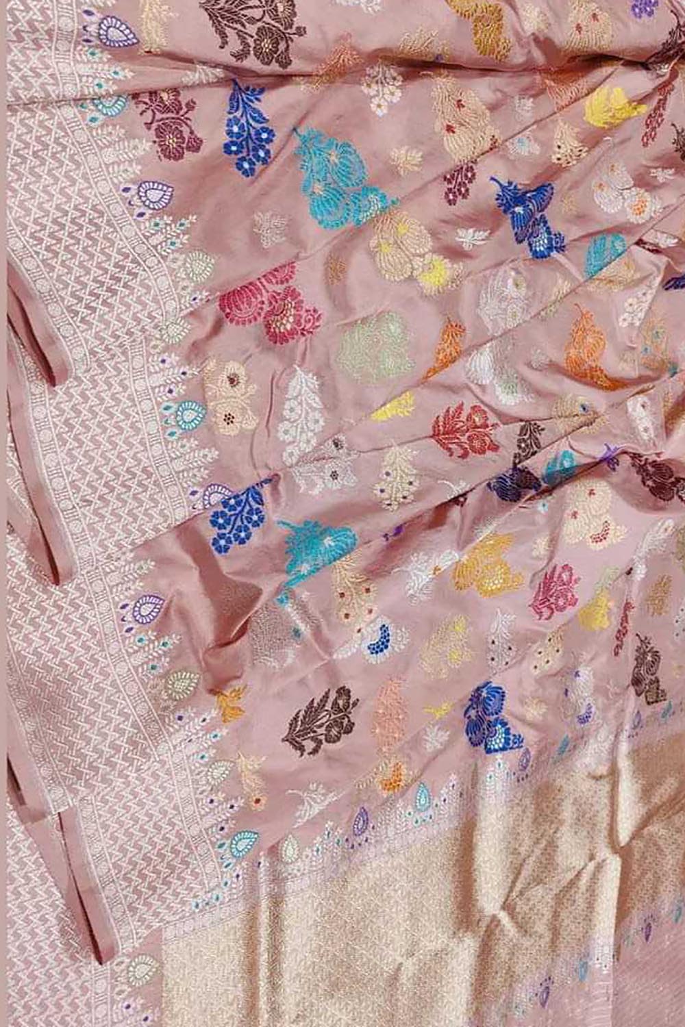 Beautiful Pink Banarasi Handloom Pure Katan Silk Meenakari Saree - Luxurion World