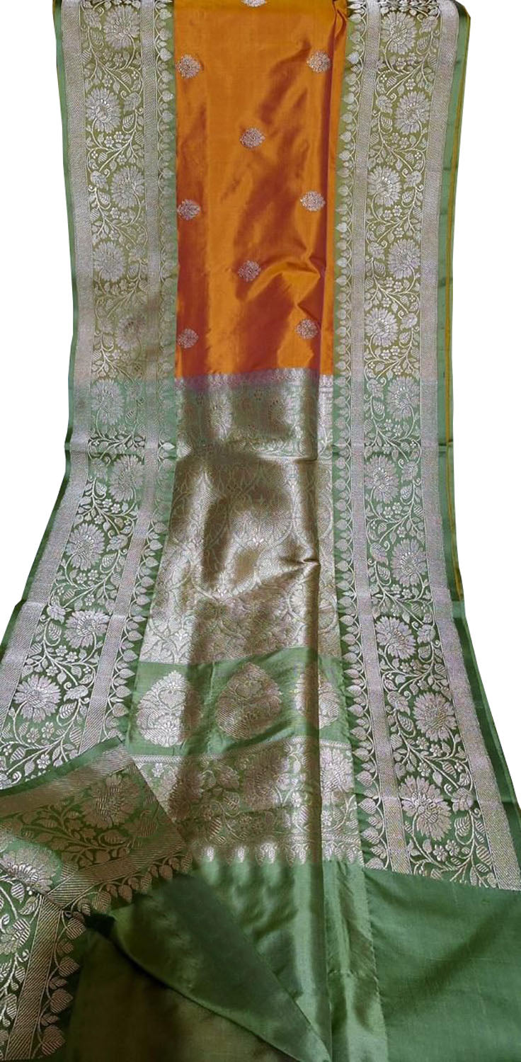 Orange Pure Katan Silk Banarasi Handloom Saree