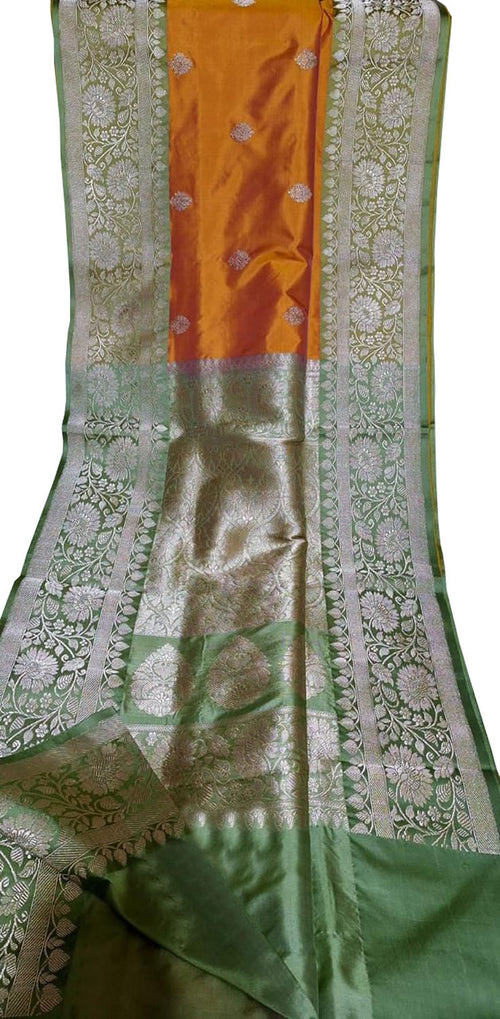 Orange Pure Katan Silk Banarasi Handloom Saree