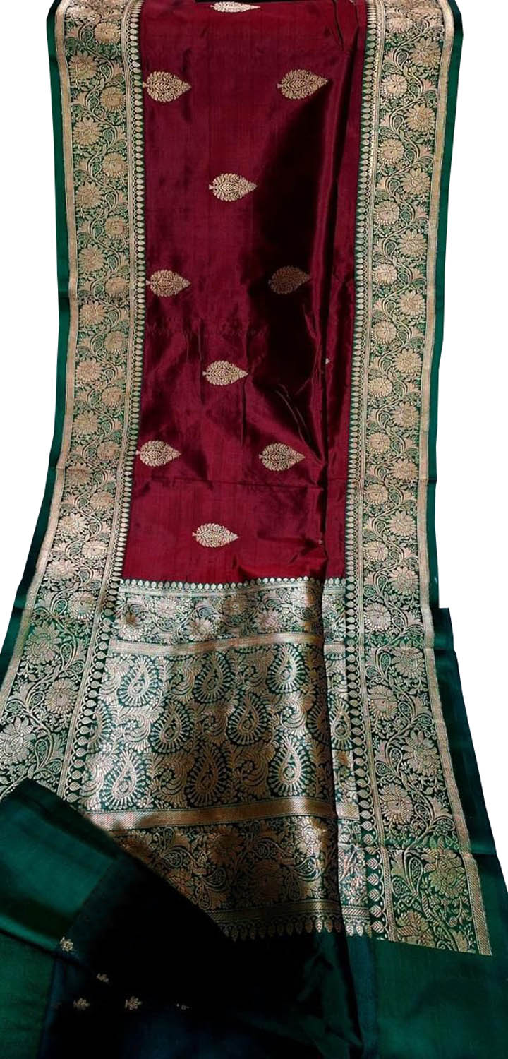 Maroon Pure Katan Silk Banarasi Handloom Saree