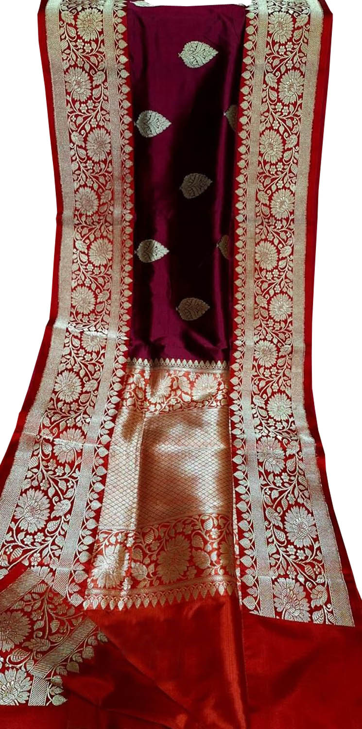 Maroon Pure Katan Silk Banarasi Handloom Saree