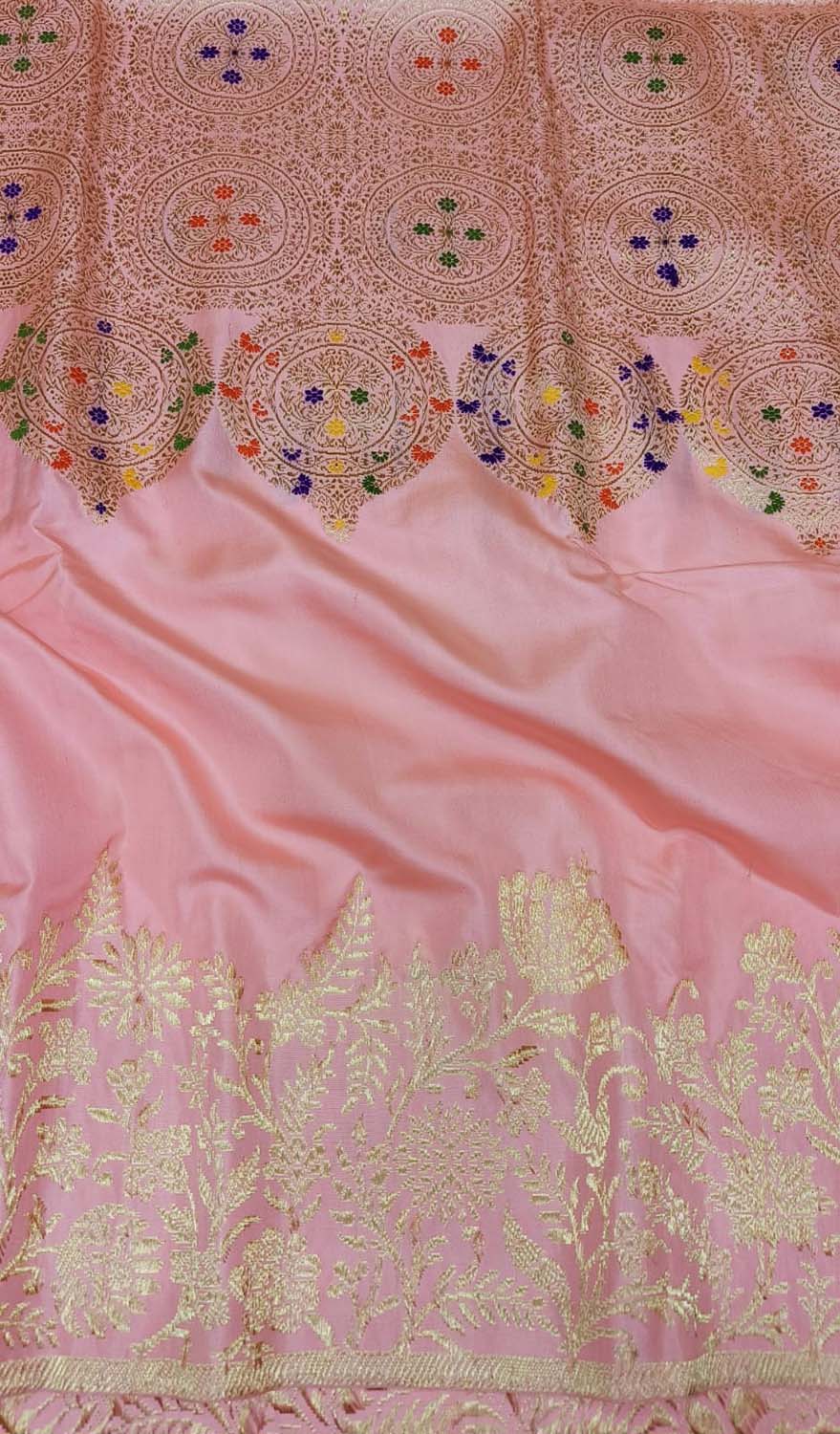 Pink Banarasi Handloom Pure Katan Silk Saree - Luxurion World