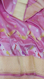 Pink Banarasi Handloom Pure Katan Silk Meenakari Saree - Luxurion World