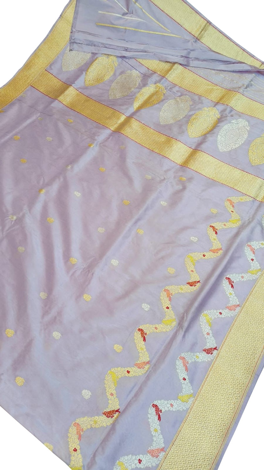 Purple Banarasi Handloom Pure Katan Silk Meenakari Saree - Luxurion World