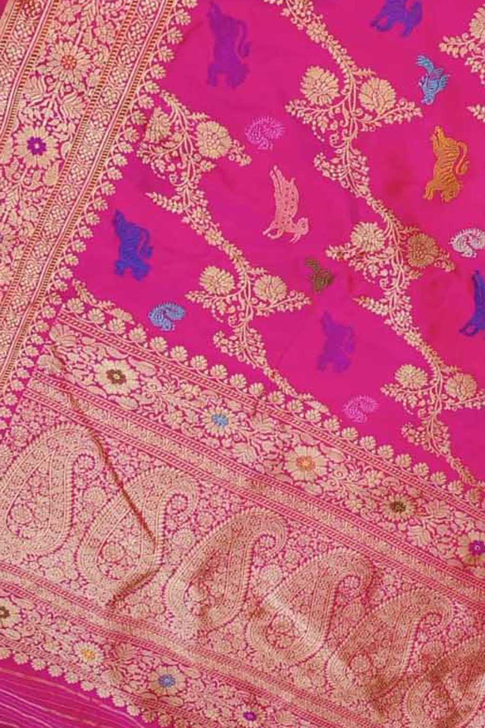 Pink Banarasi Handloom Pure Katan Silk Meenakari Saree - Luxurion World