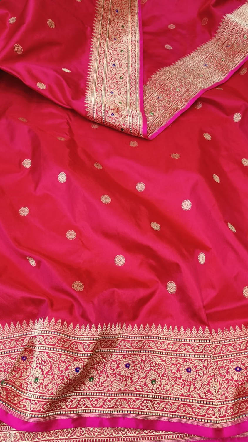 Pink Banarasi Handloom Pure Katan Silk Kadwa Weaved Saree - Luxurion World