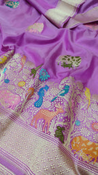 Pink Banarasi Handloom Pure Katan Silk Shikargha Design Meenakari Saree - Luxurion World