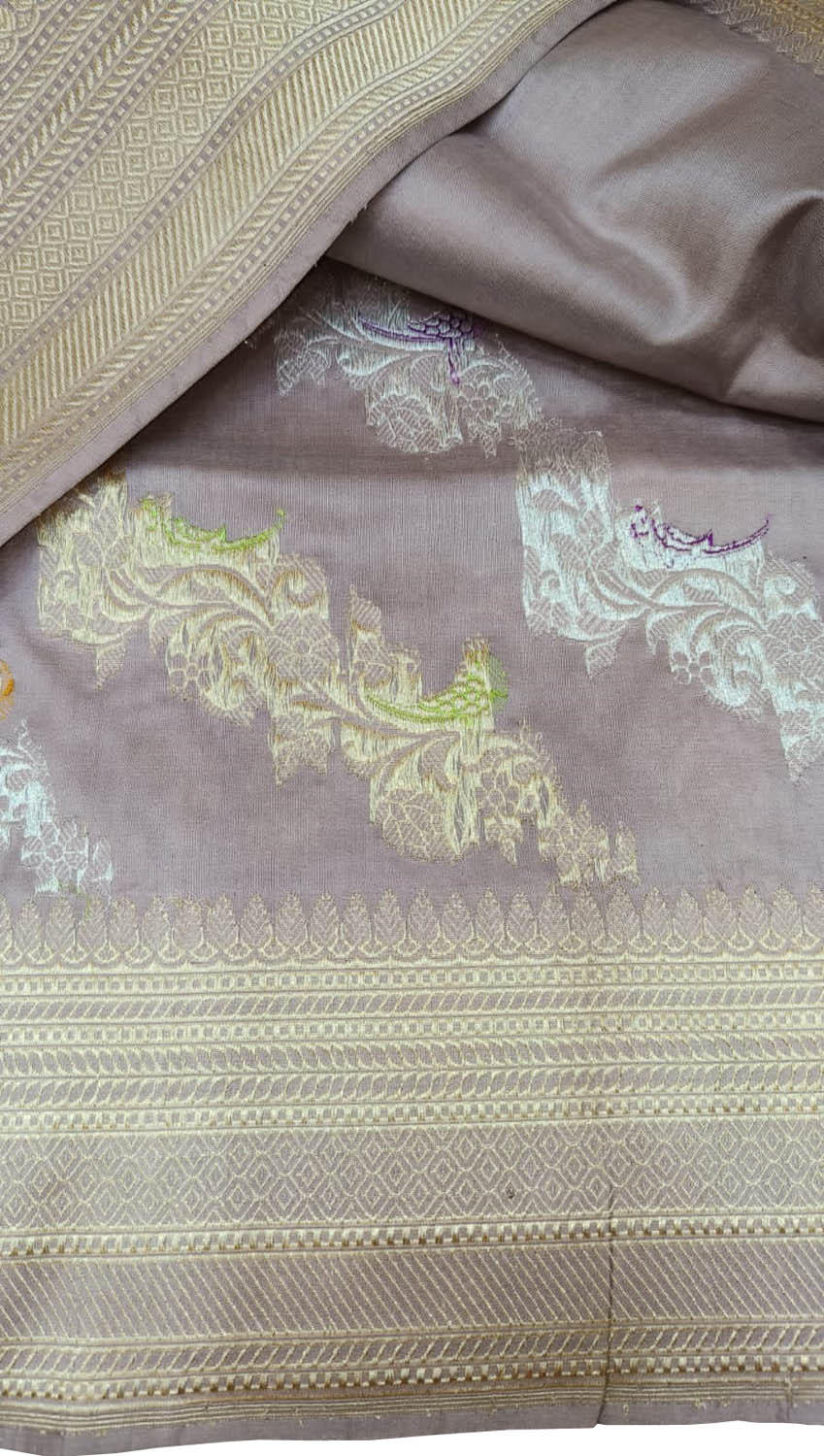 Purple Banarasi Handloom Pure Katan Silk Meenakari Saree - Luxurion World