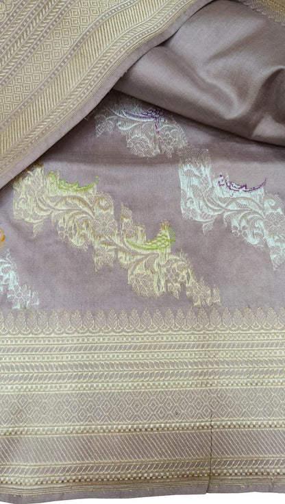 Purple Banarasi Handloom Pure Katan Silk Meenakari Saree - Luxurion World