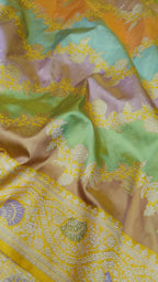 Exquisite Multicolor Banarasi Handloom Pure Katan Silk Rangkat Meenakari Saree - Luxurion World
